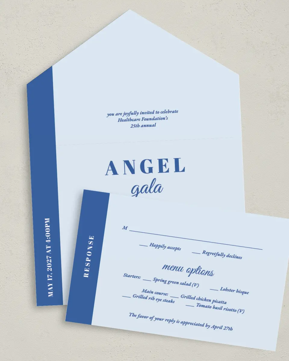 This is a 6" x 4½" All-in-One Wedding Invitation called Healing Hearts printed in full color on Premium Smooth paper