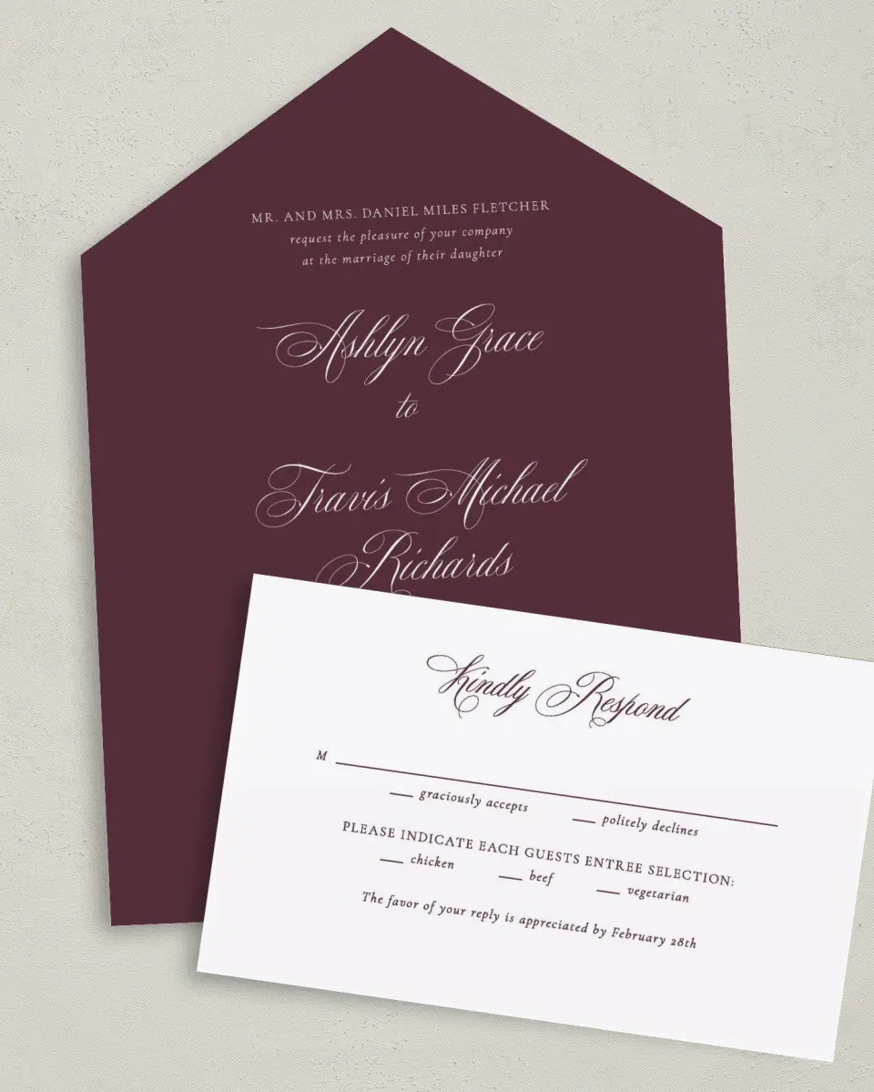 This is a 6" x 4½" All-in-One Wedding Invitation called Georgetown printed in full color on Premium Smooth paper