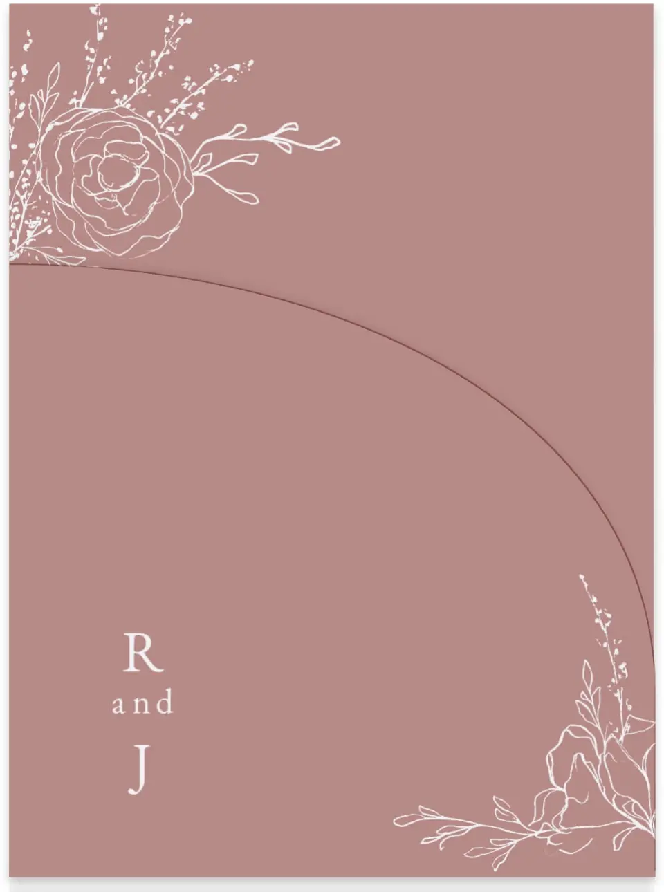 This is a 5¼" x 7.125" Folded Stacked Wedding Invitation called Blooming Rose printed in full color on Luxe Satin (coated) paper