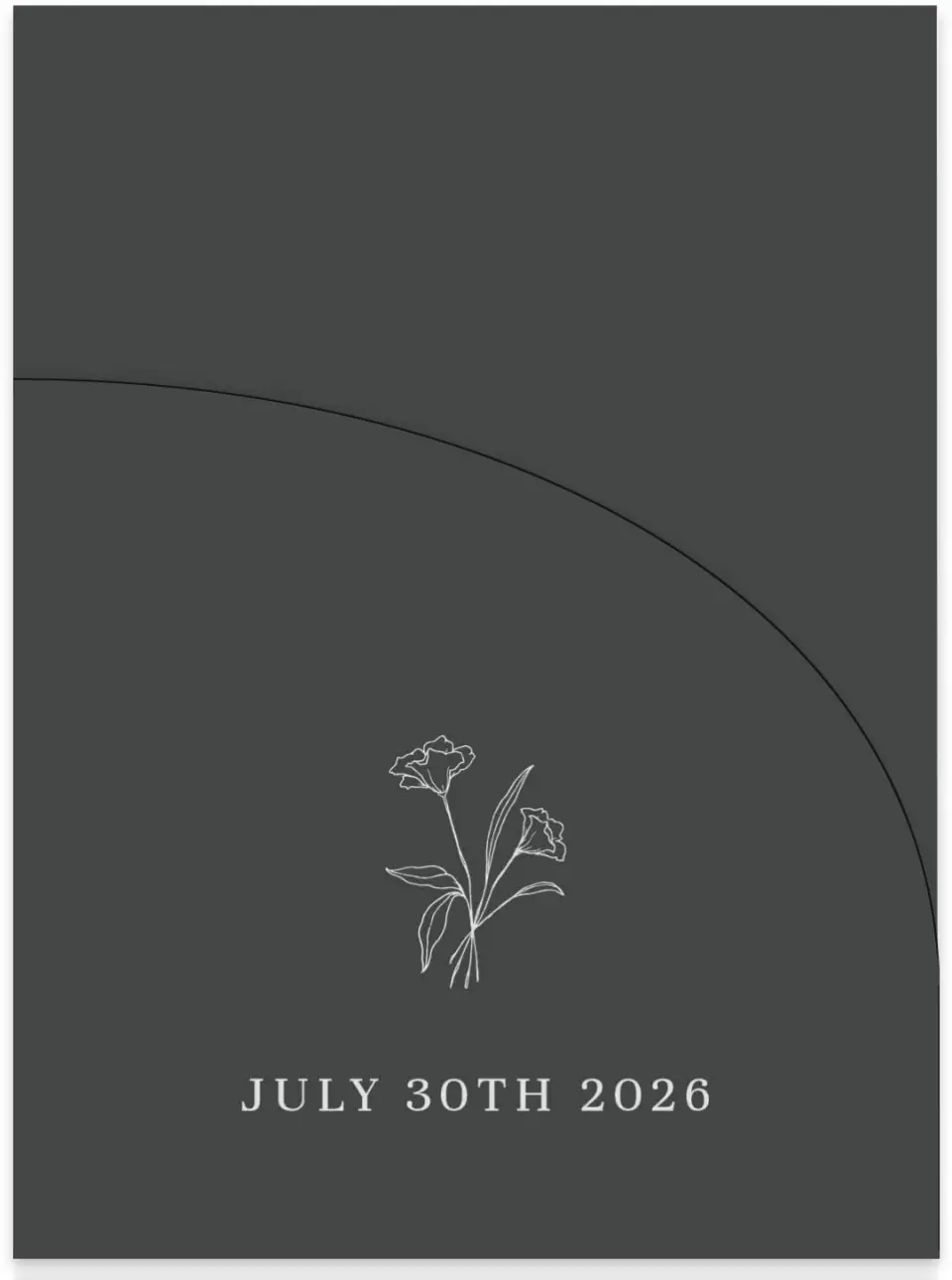This is a 5¼" x 7.125" Folded Stacked Wedding Invitation called Monogram Bloom printed in full color on Luxe Satin (coated) paper