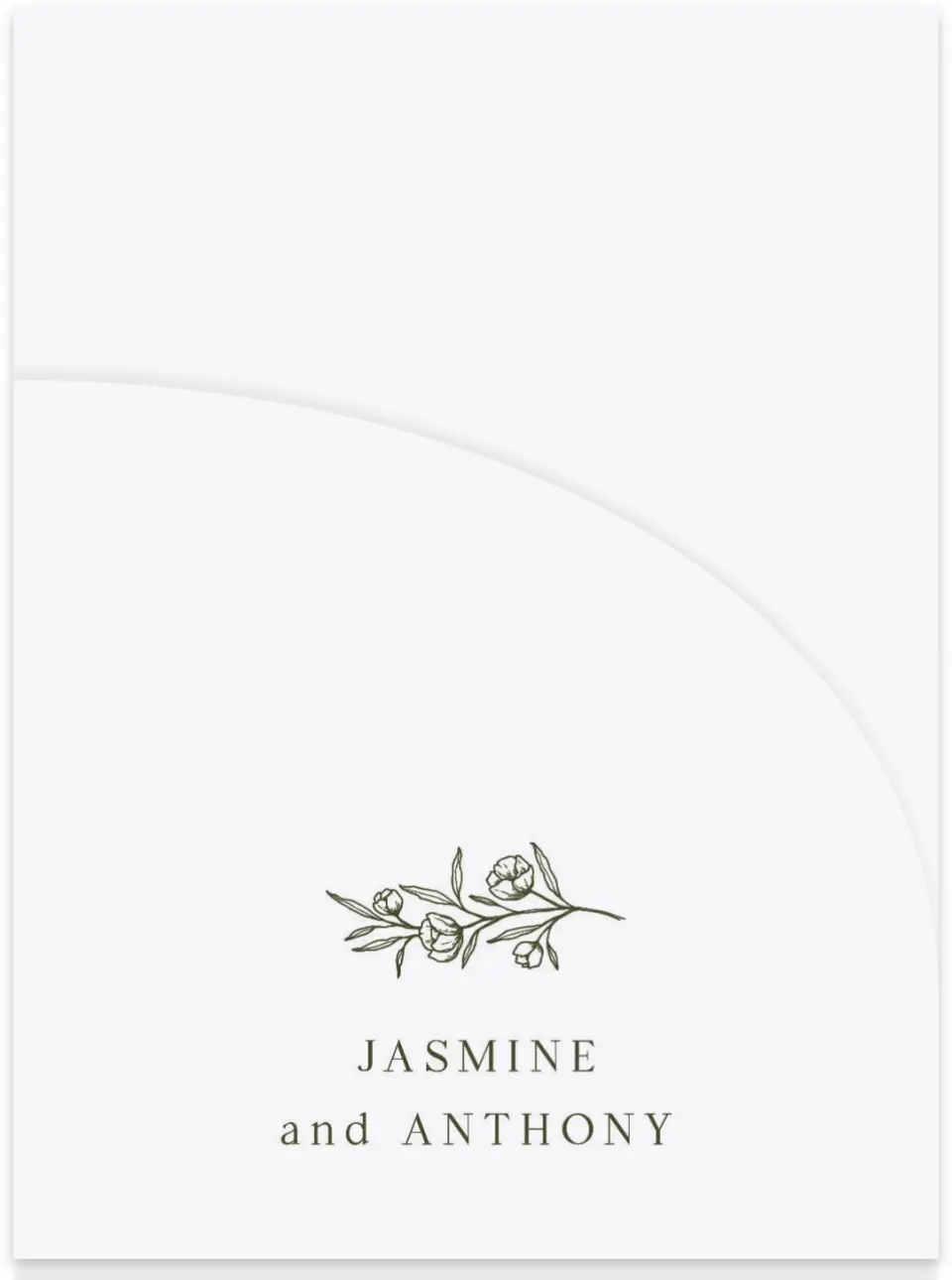 This is a 5¼" x 7.125" Folded Stacked Wedding Invitation called The Jasmine printed in full color on Luxe Satin (coated) paper