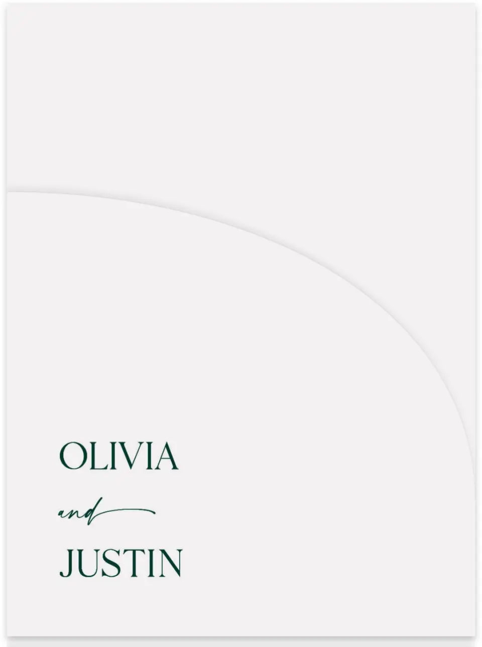 This is a 5¼" x 7.125" Folded Stacked Wedding Invitation called The Olivia printed in full color on Luxe Satin (coated) paper