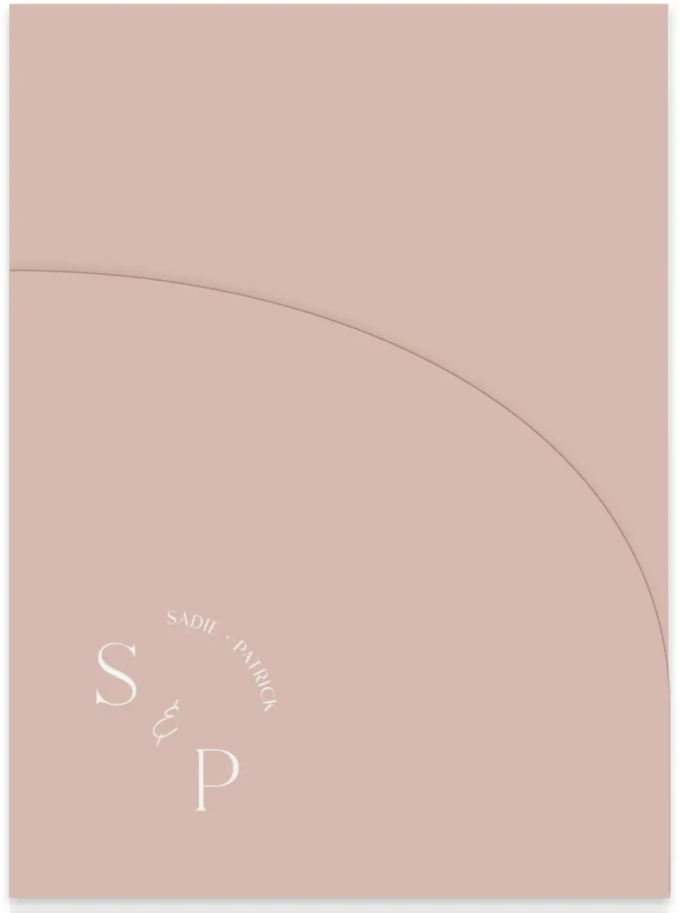 This is a 5¼" x 7.125" Folded Stacked Wedding Invitation called The Sadie printed in full color on Luxe Satin (coated) paper