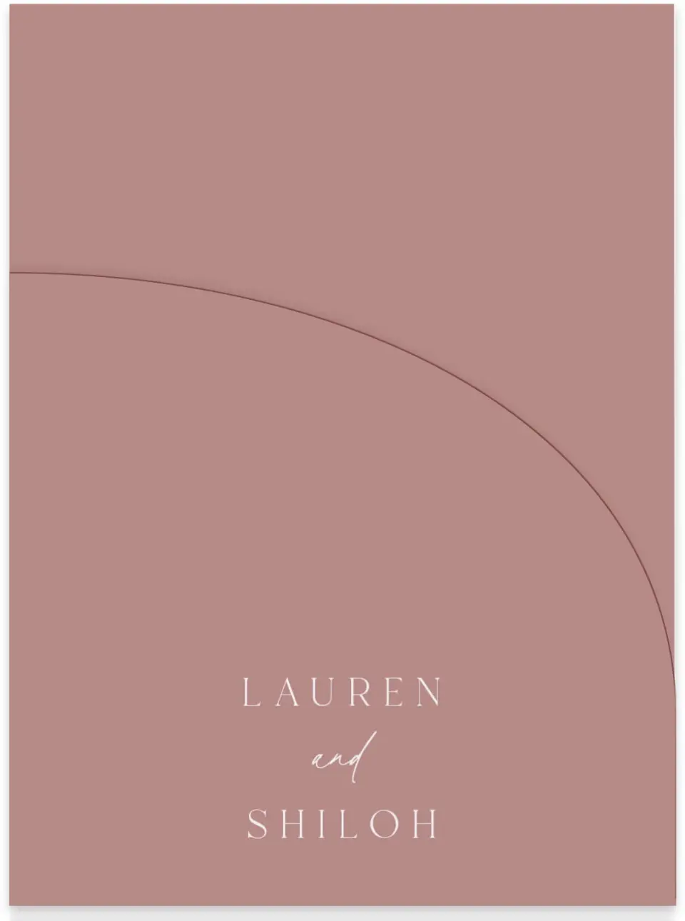 This is a 5¼" x 7.125" Folded Stacked Wedding Invitation called Cute + Charming printed in full color on Luxe Satin (coated) paper