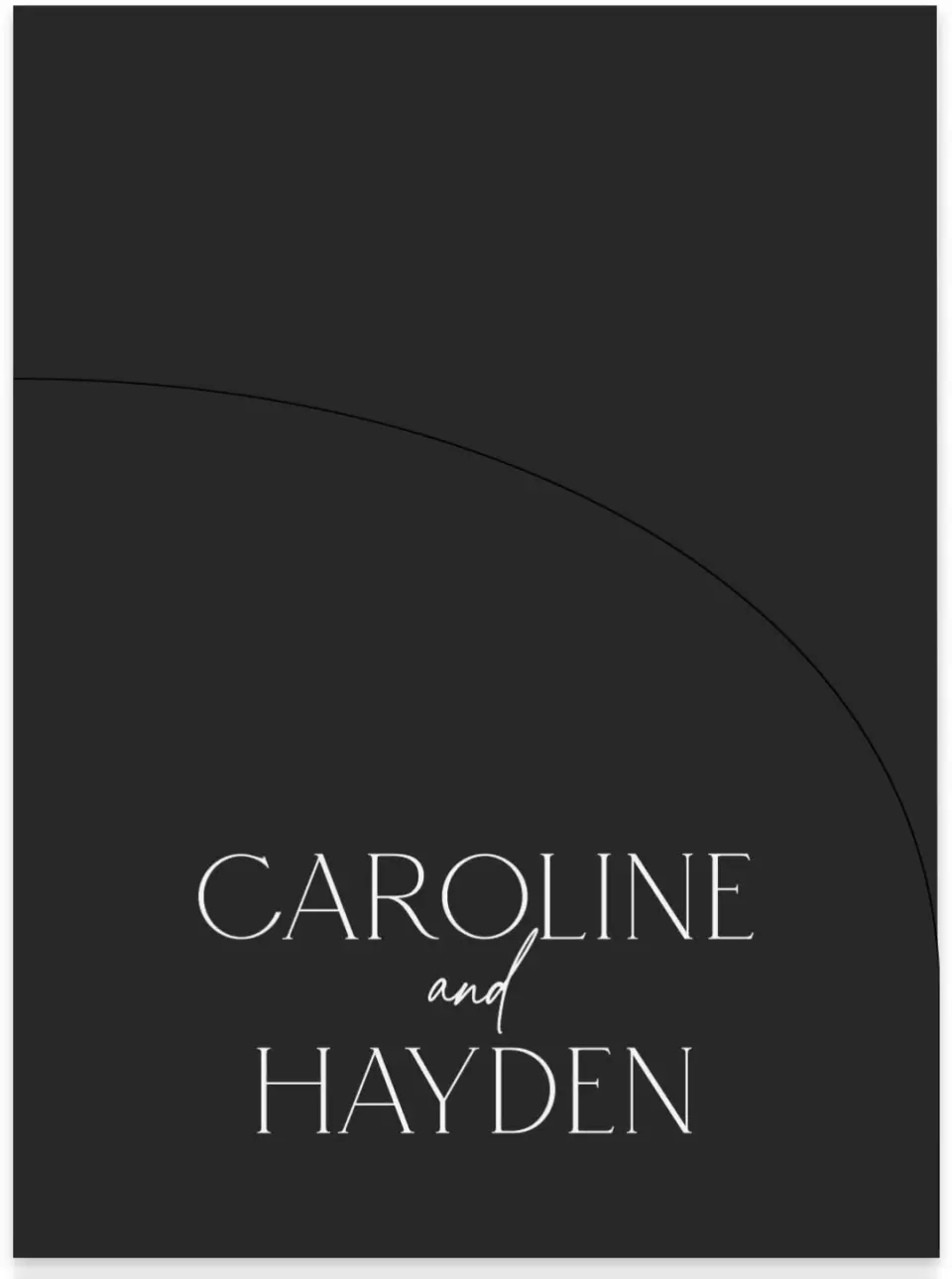 This is a 5¼" x 7.125" Folded Stacked Wedding Invitation called The Caroline printed in full color with Gold foil on Luxe Satin (coated) paper
