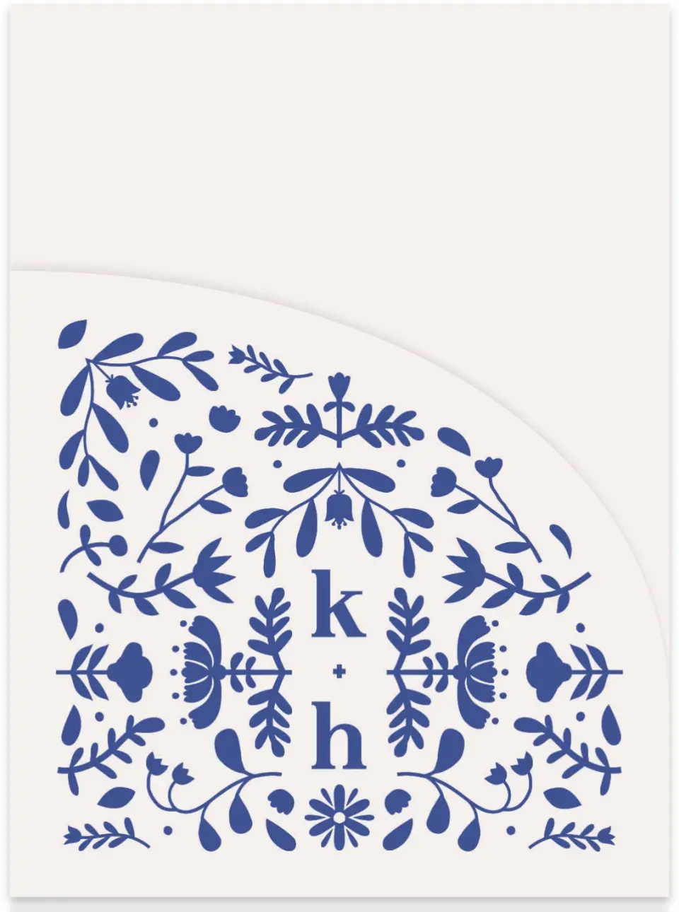 This is a 5¼" x 7.125" Folded Stacked Wedding Invitation called The Kassidy printed in full color on Luxe Satin (coated) paper