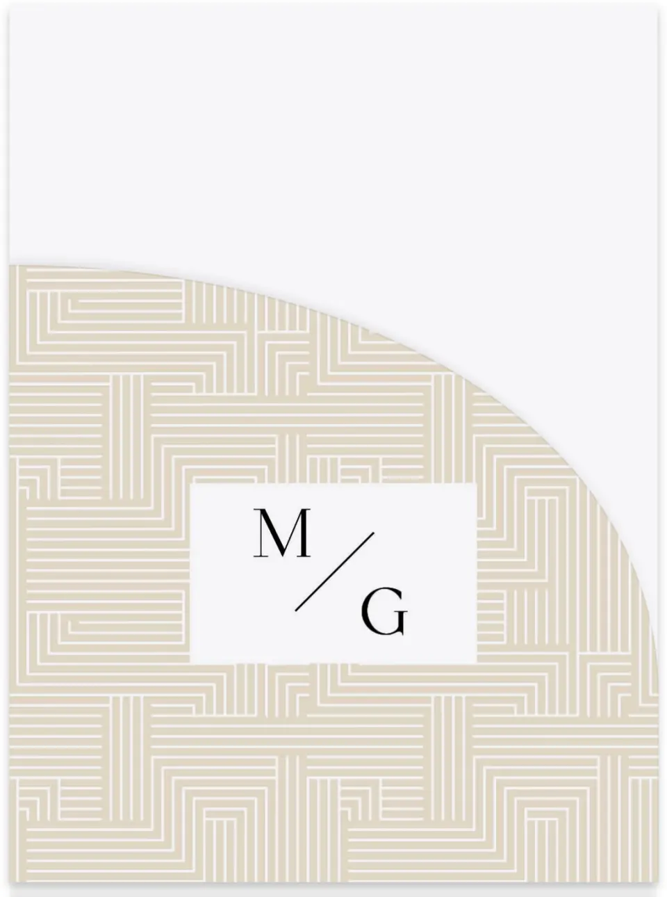 This is a 5¼" x 7.125" Folded Stacked Wedding Invitation called Love Maze printed in full color with Gold foil on Luxe Satin (coated) paper