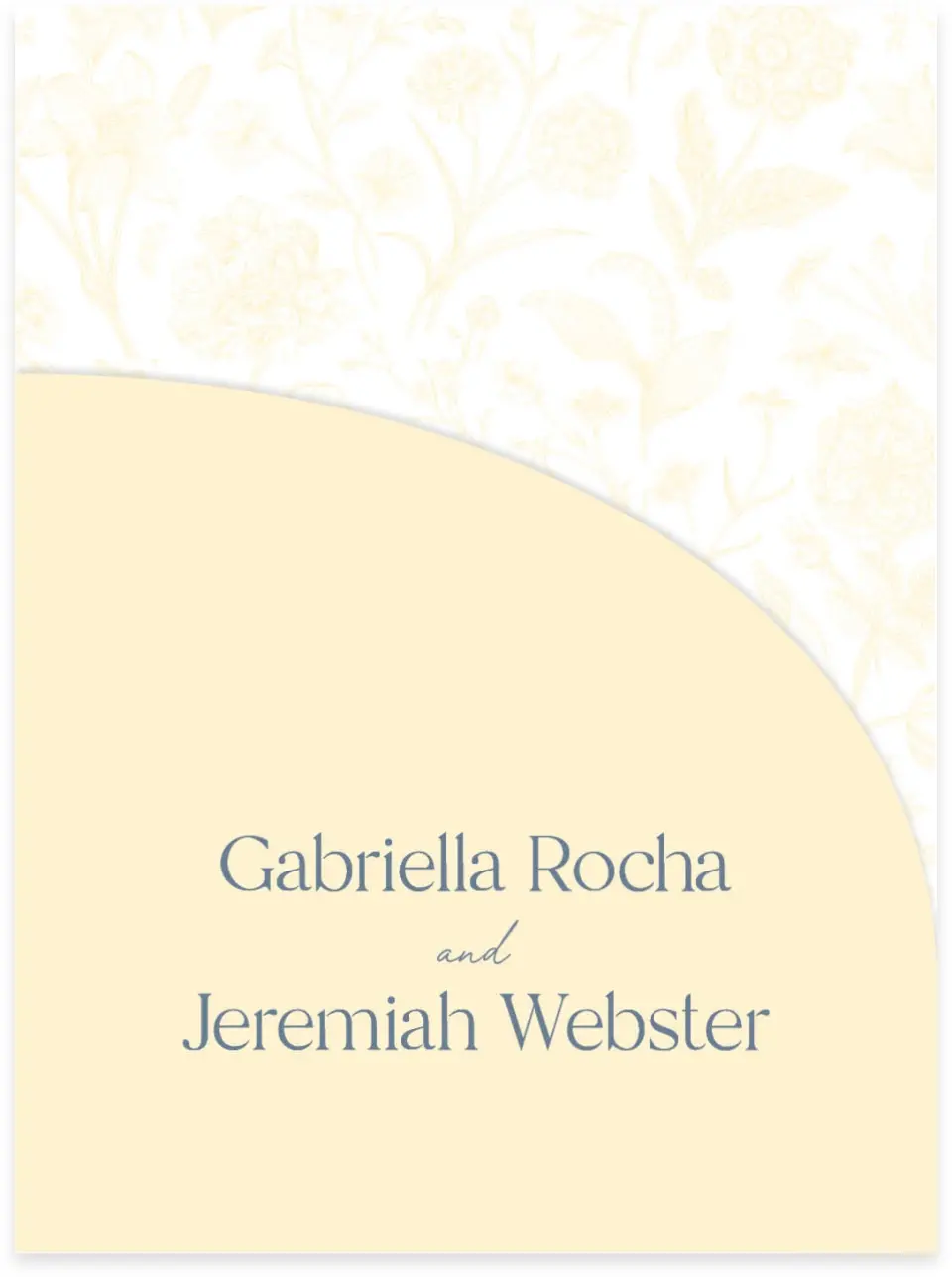 This is a 5¼" x 7.125" Folded Stacked Wedding Invitation called The Gabriella printed in full color on Luxe Satin (coated) paper