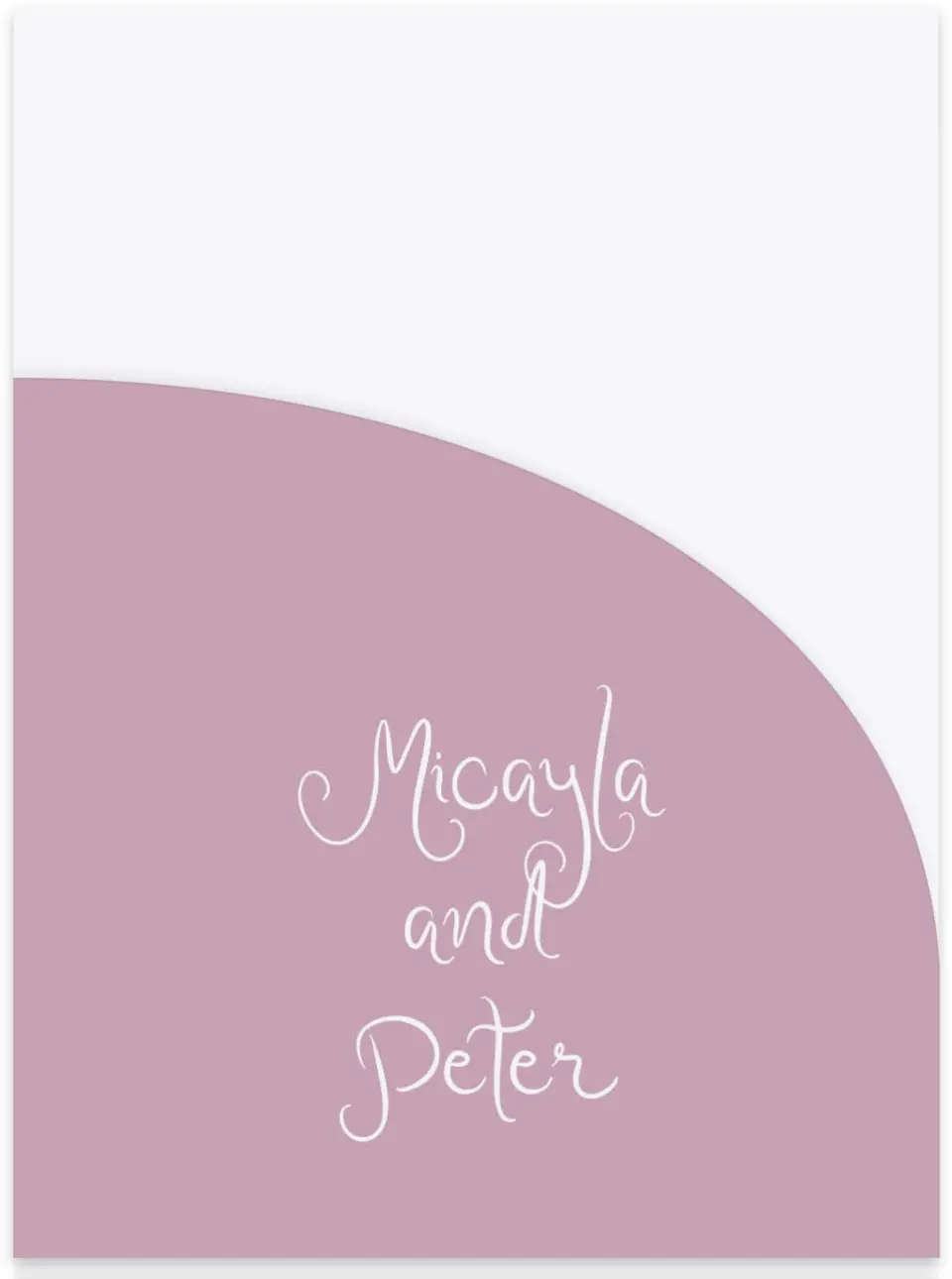 This is a 5¼" x 7.125" Folded Stacked Wedding Invitation called The Micayla printed in full color on Luxe Satin (coated) paper