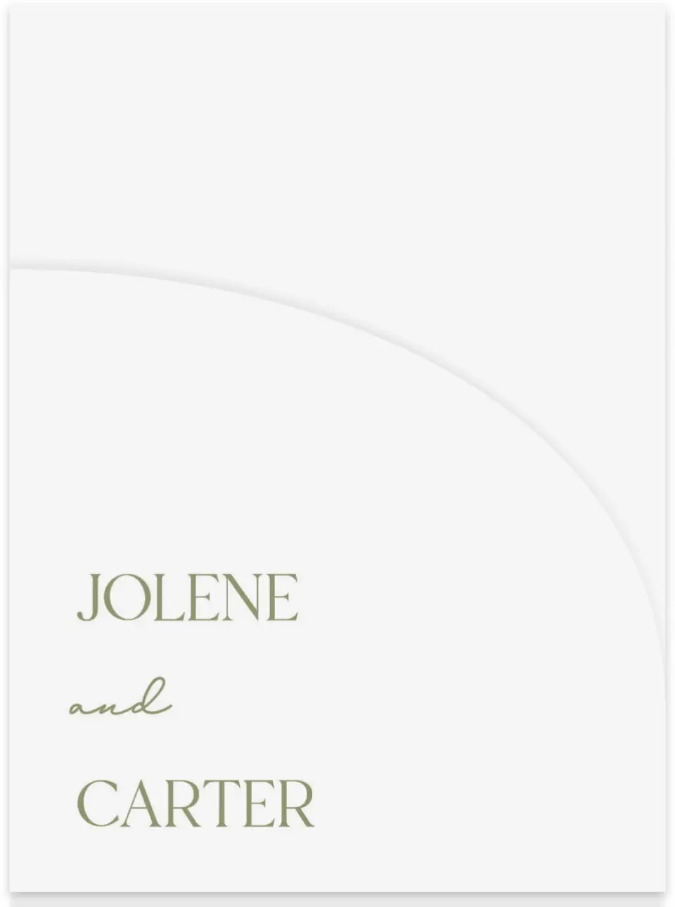 This is a 5¼" x 7.125" Folded Stacked Wedding Invitation called The Jolene printed in full color on Luxe Satin (coated) paper
