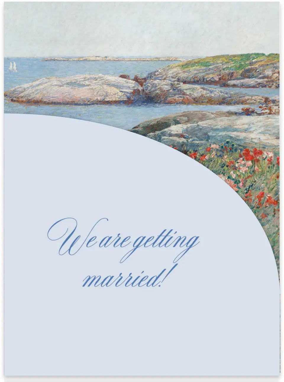 This is a 5¼" x 7.125" Folded Stacked Wedding Invitation called Bradley printed in full color on Luxe Satin (coated) paper