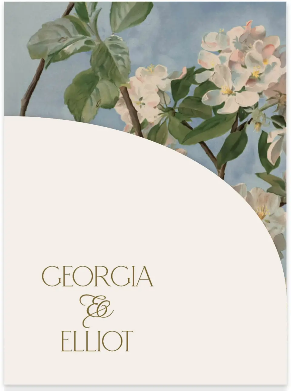 This is a 5¼" x 7.125" Folded Stacked Wedding Invitation called Nantucket printed in full color on Luxe Satin (coated) paper