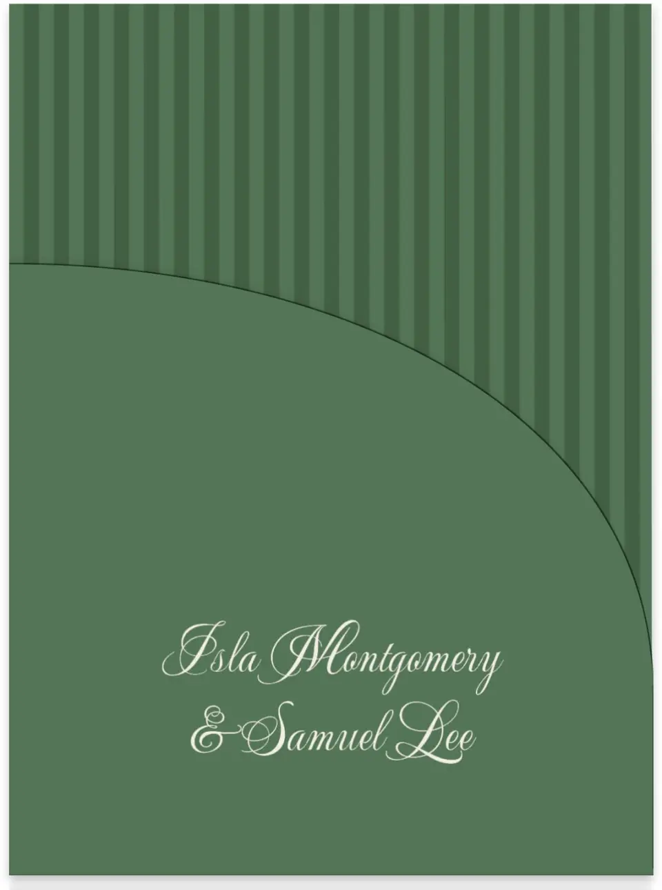 This is a 5¼" x 7.125" Folded Stacked Wedding Invitation called Warwick printed in full color on Luxe Satin (coated) paper