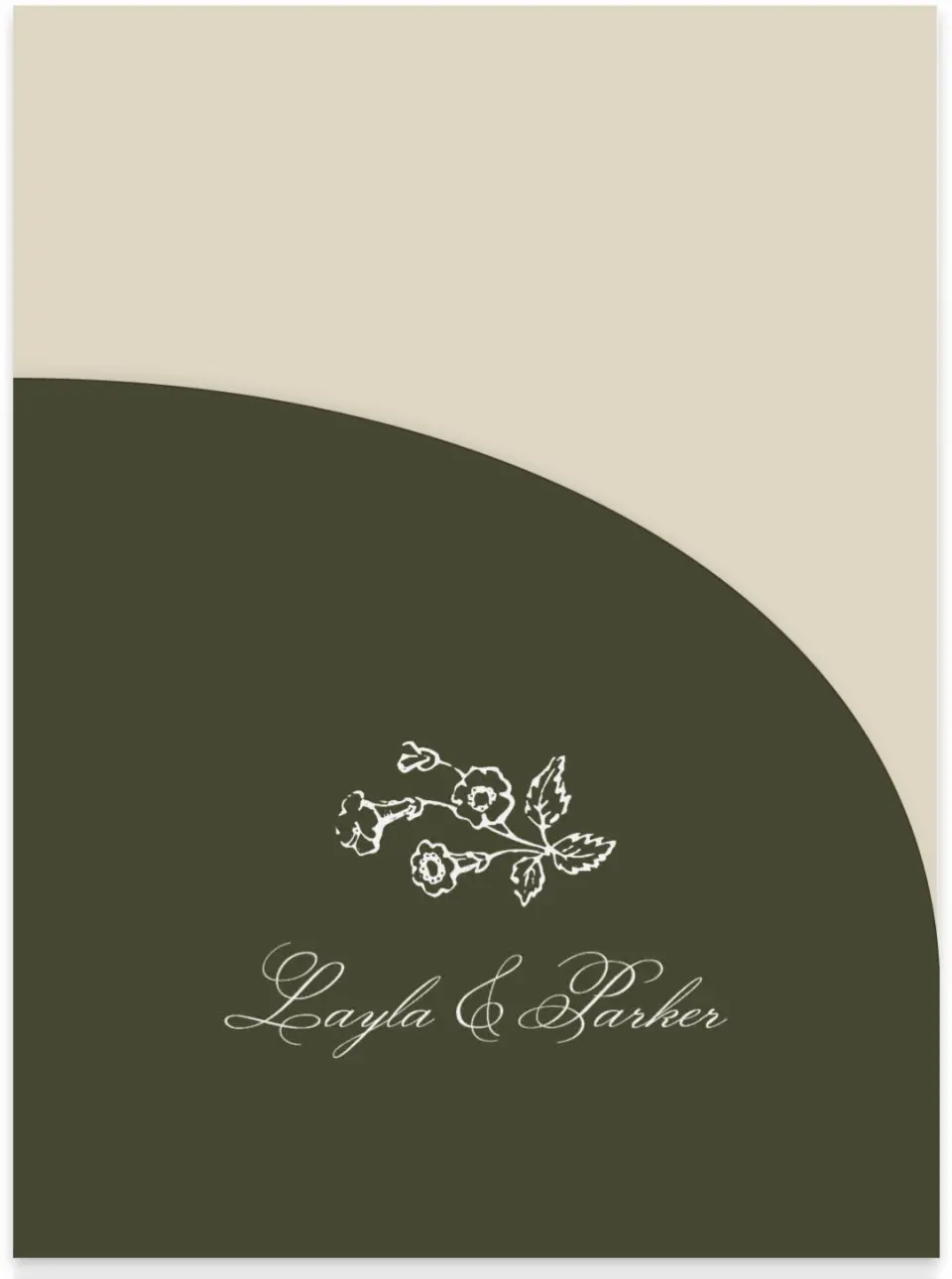 This is a 5¼" x 7.125" Folded Stacked Wedding Invitation called Holderness printed in full color on Luxe Satin (coated) paper