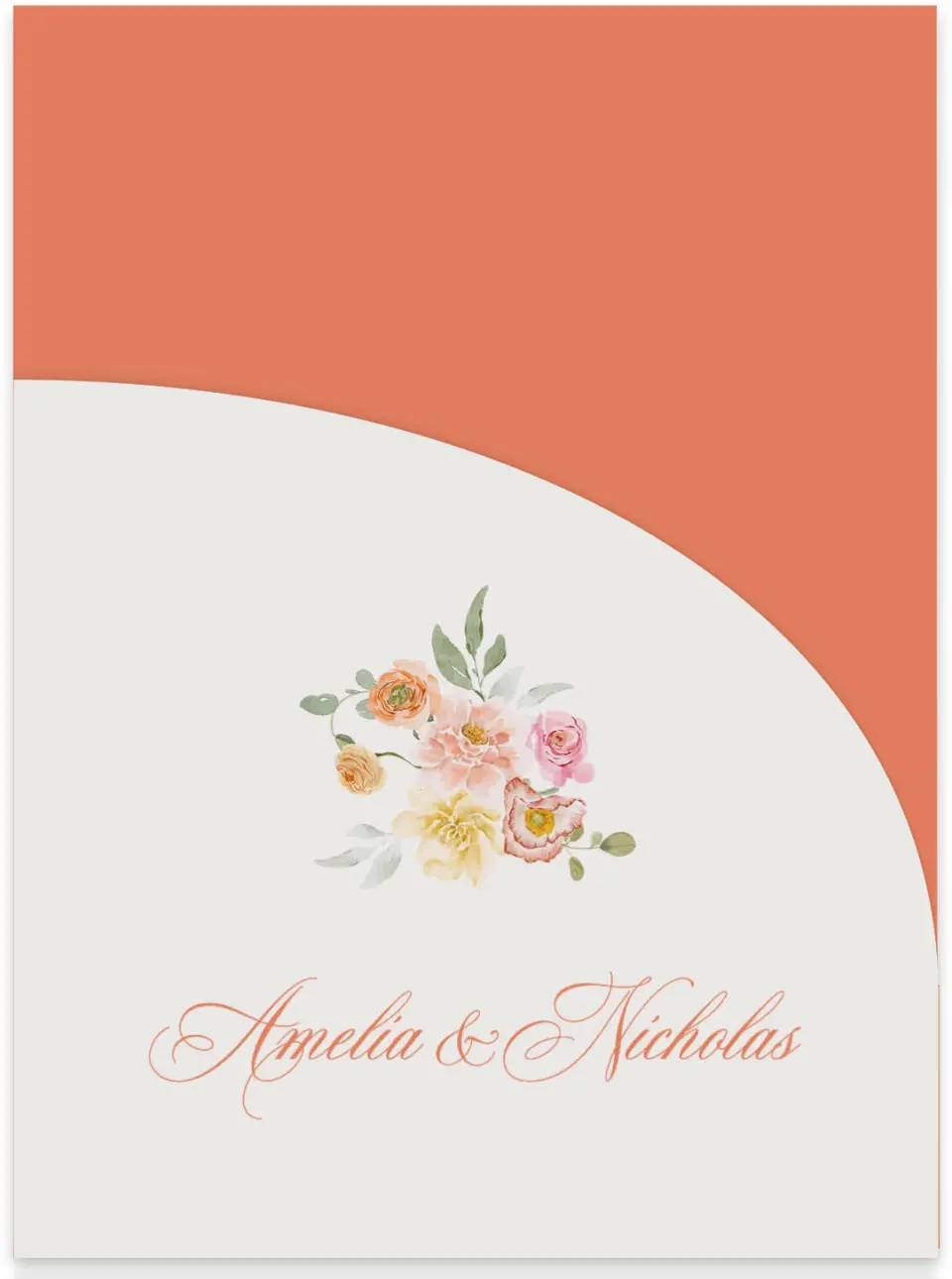 This is a 5¼" x 7.125" Folded Stacked Wedding Invitation called Forever Favorite printed in full color on Luxe Satin (coated) paper