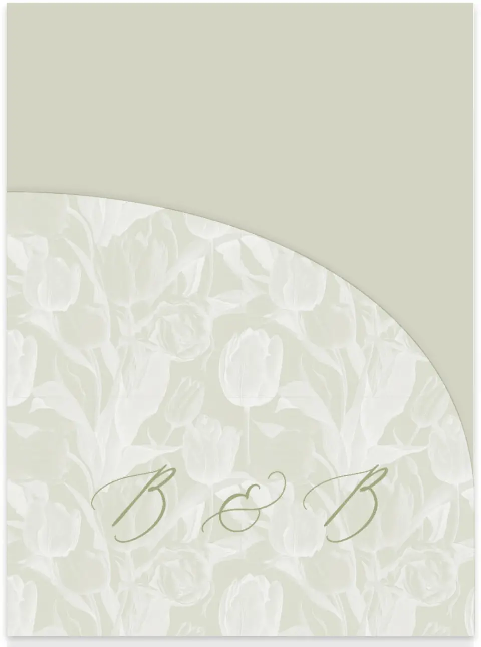 This is a 5¼" x 7.125" Folded Stacked Wedding Invitation called Timeless Tulips printed in full color on Luxe Satin (coated) paper