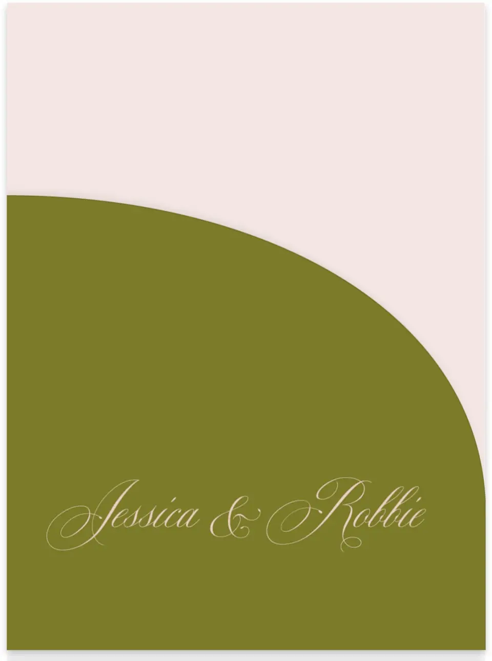 This is a 5¼" x 7.125" Folded Stacked Wedding Invitation called Love Off Script printed in full color on Luxe Satin (coated) paper
