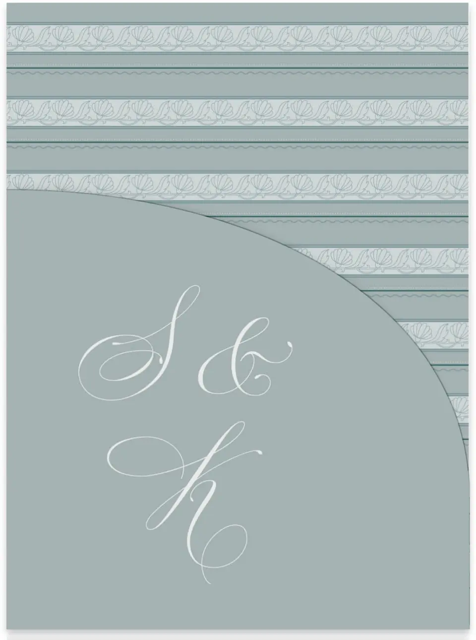 This is a 5¼" x 7.125" Folded Stacked Wedding Invitation called Delicate Vintage printed in full color on Luxe Satin (coated) paper