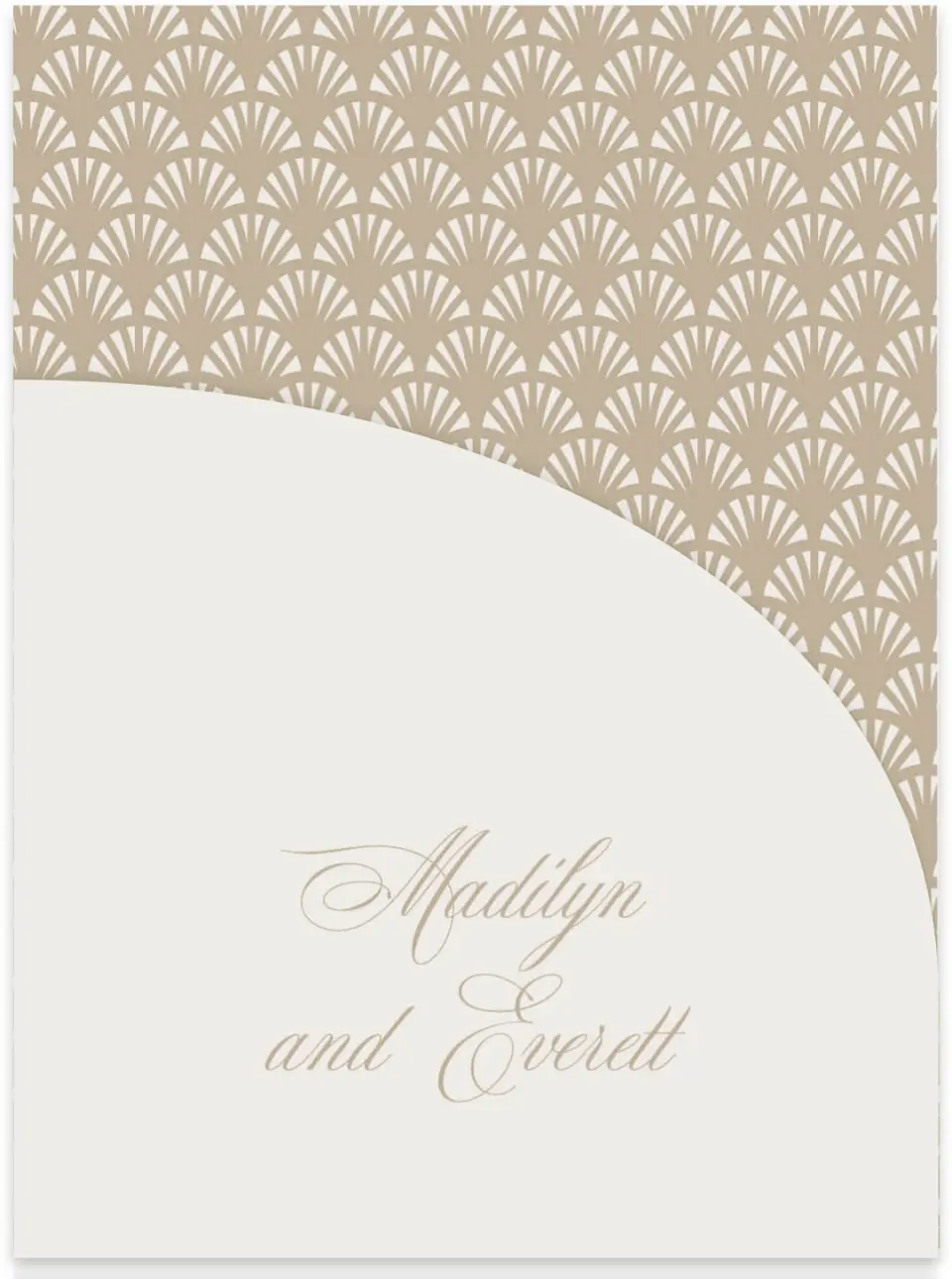 This is a 5¼" x 7.125" Folded Stacked Wedding Invitation called Elegant Shell printed in full color on Luxe Satin (coated) paper