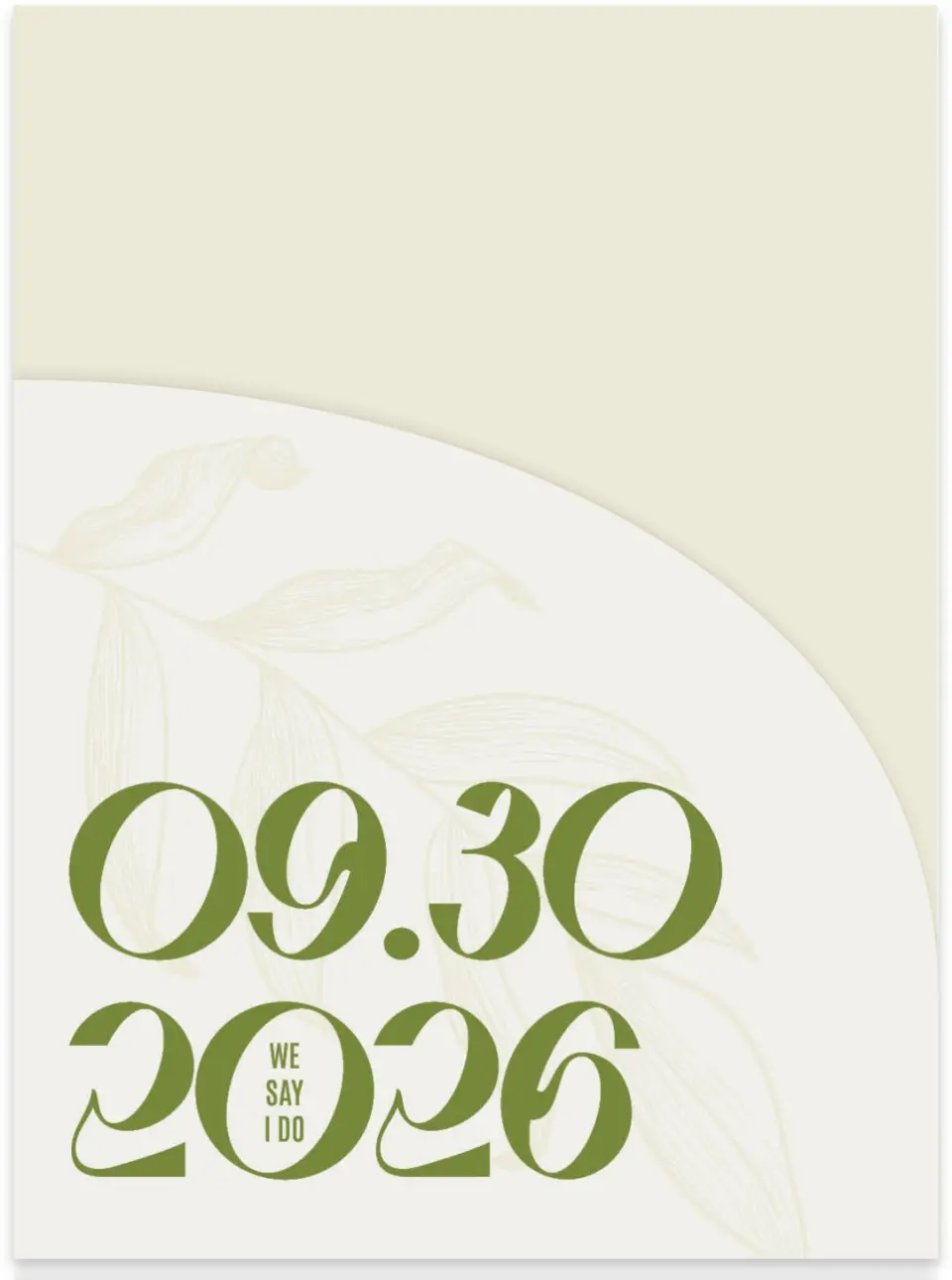 This is a 5¼" x 7.125" Folded Stacked Wedding Invitation called Zephyr printed in full color on Luxe Satin (coated) paper