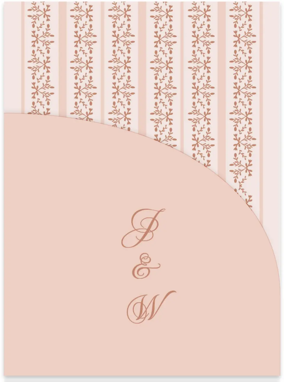 This is a 5¼" x 7.125" Folded Stacked Wedding Invitation called Patterned Love printed in full color on Luxe Satin (coated) paper