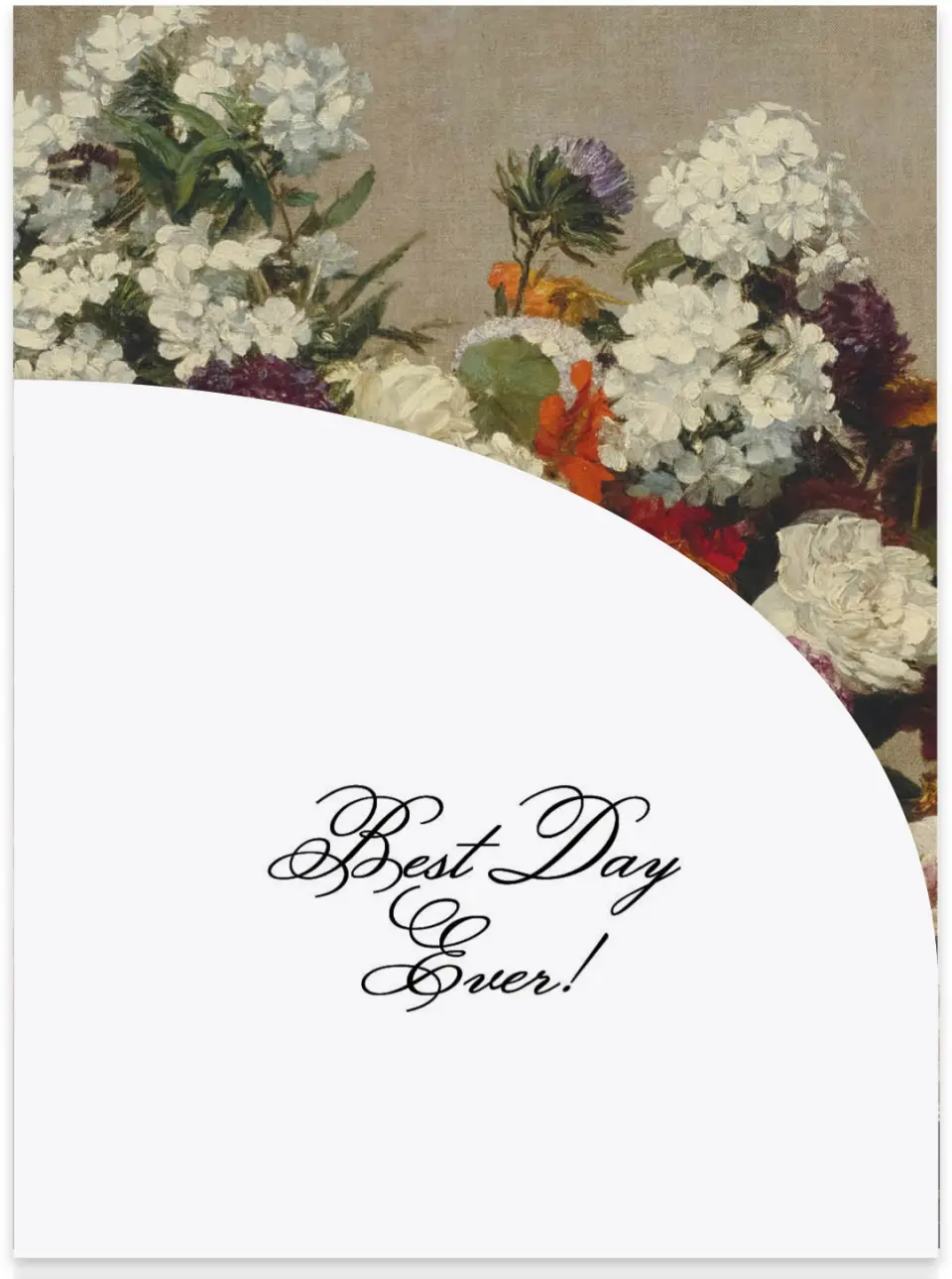 This is a 5¼" x 7.125" Folded Stacked Wedding Invitation called Formal Script printed in full color on Luxe Satin (coated) paper