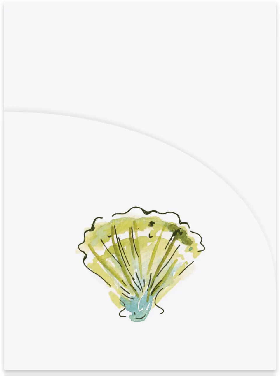 This is a 5¼" x 7.125" Folded Stacked Wedding Invitation called Whimsical Shells printed in full color on Luxe Satin (coated) paper