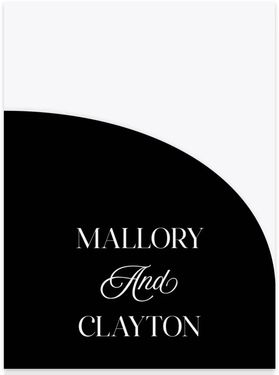 This is a 5¼" x 7.125" Folded Stacked Wedding Invitation called The Mallory printed in full color on Luxe Satin (coated) paper