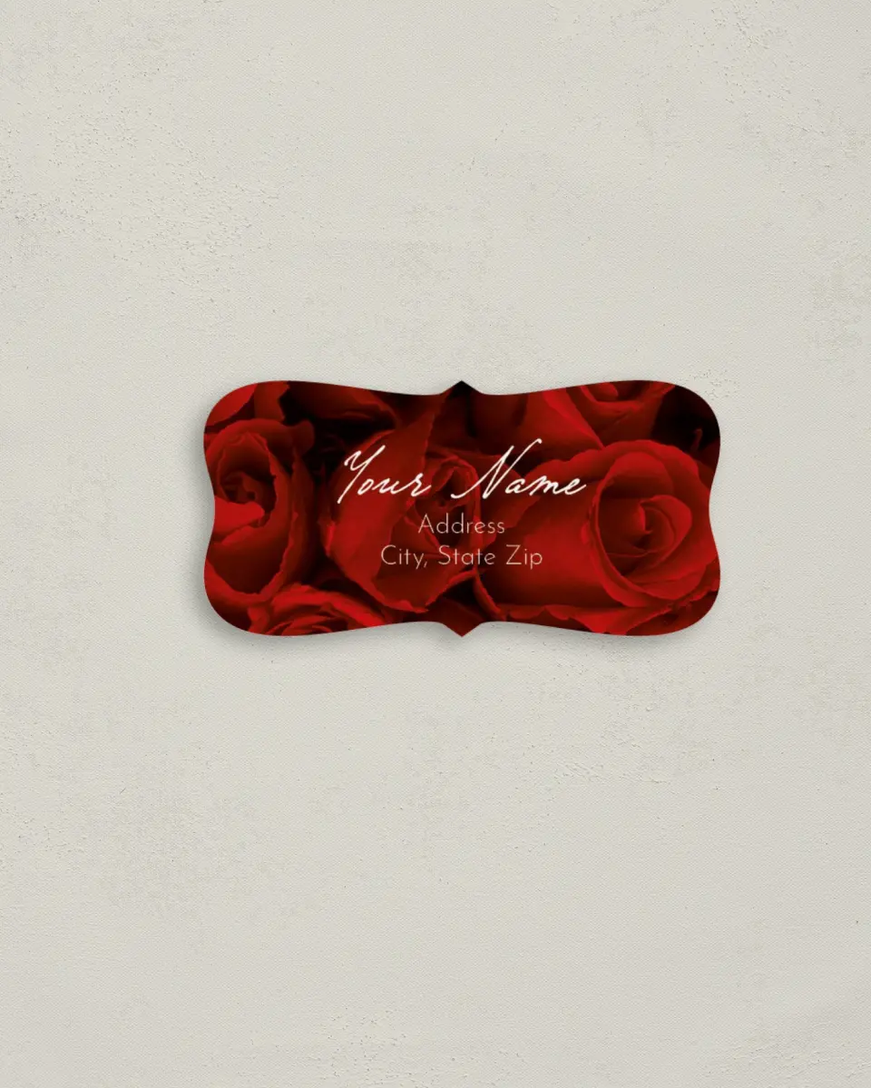 This is a 3" x 1½" Return Address Label called Dramatic Roses printed in full color