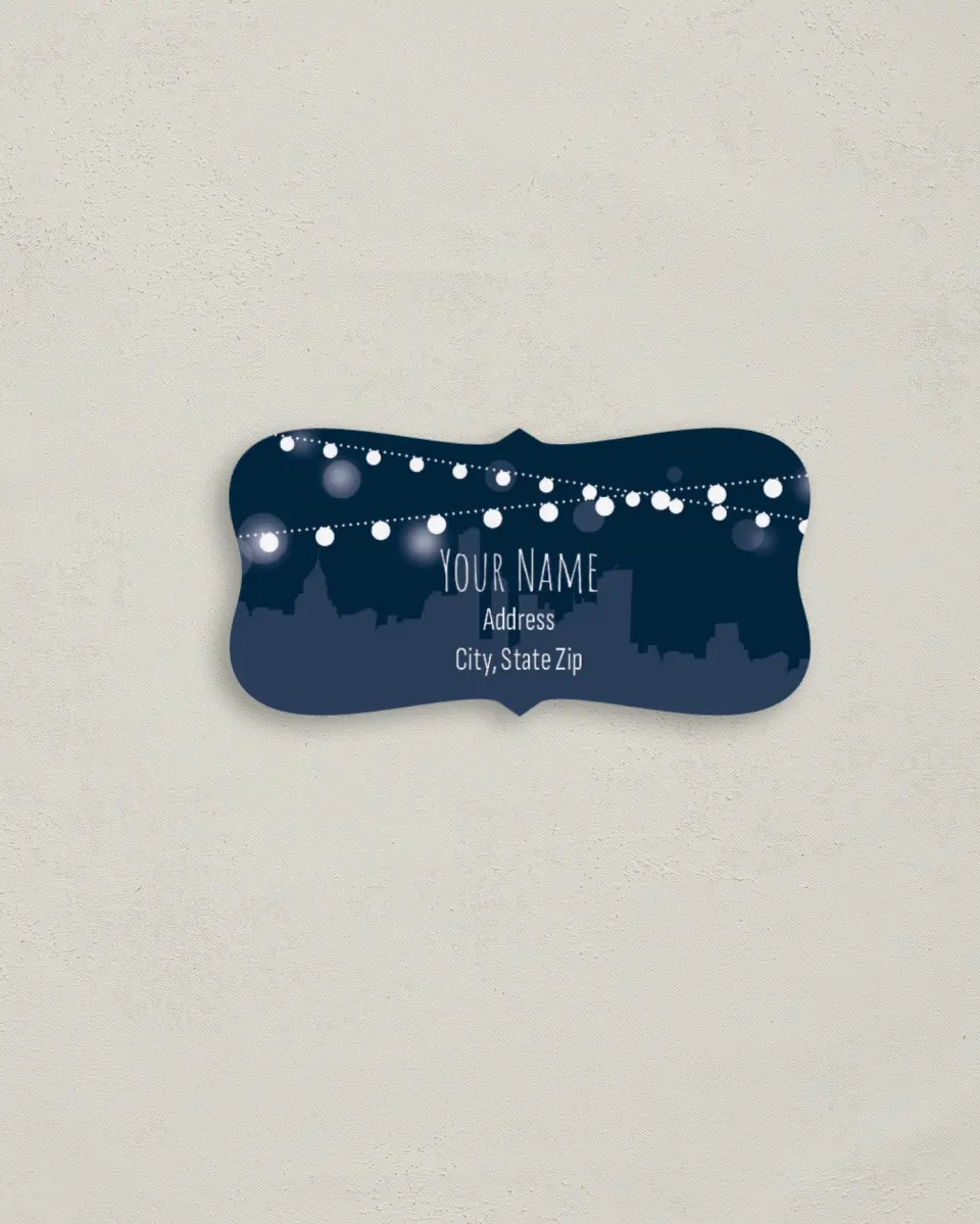 This is a 3" x 1½" Return Address Label called Rooftop Party printed in full color