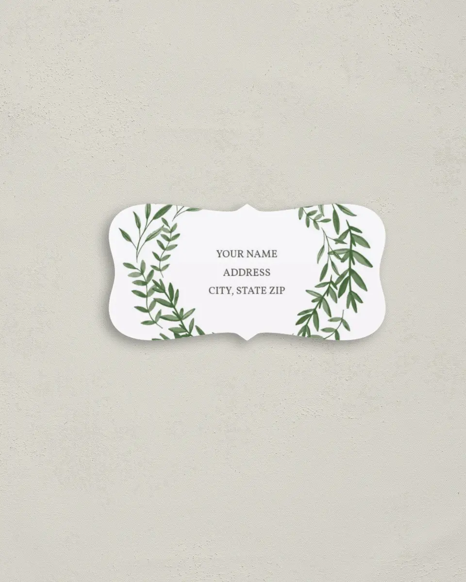 This is a 3" x 1½" Return Address Label called Watercolor Laurel printed in full color