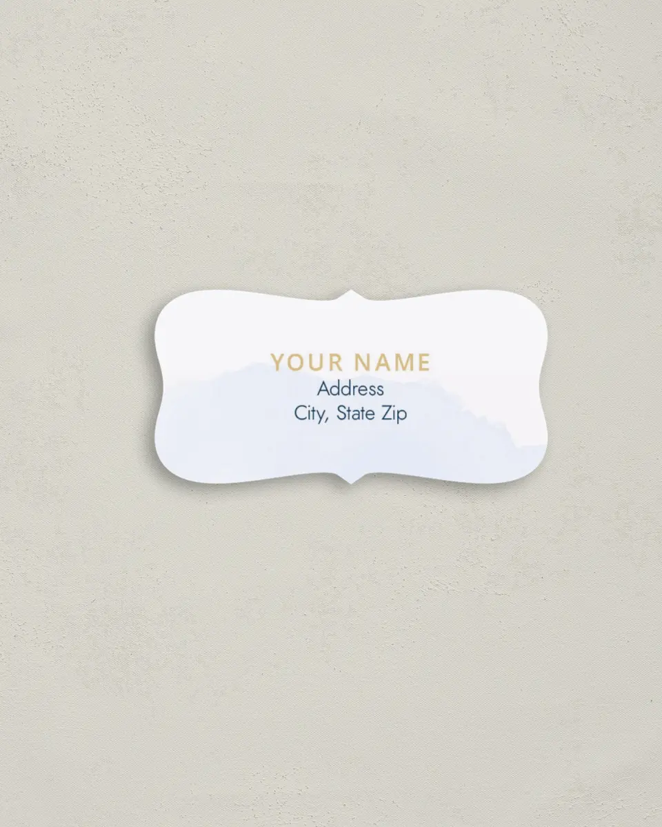 This is a 3" x 1½" Return Address Label called Stamped Palms printed in full color