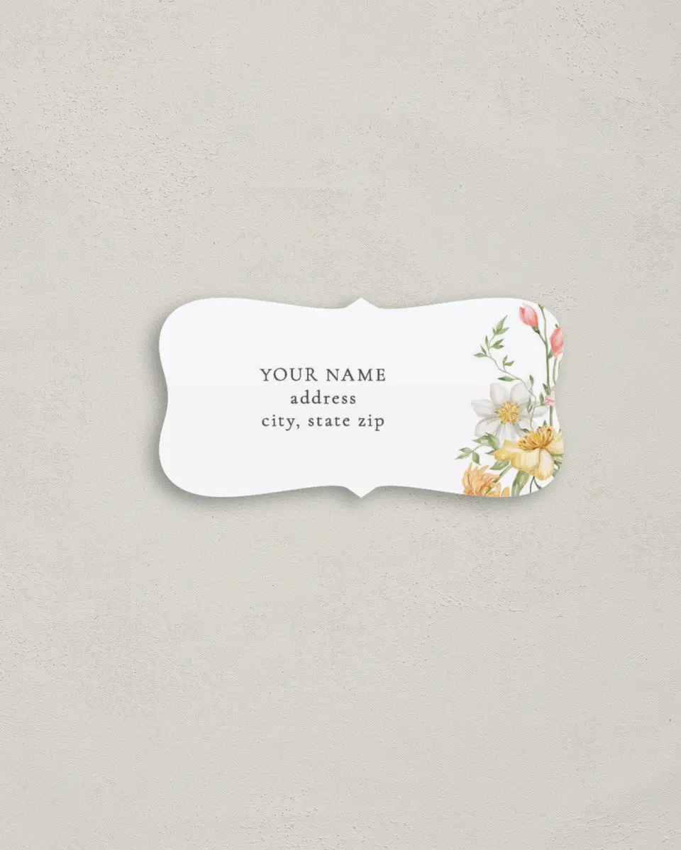 This is a 3" x 1½" Return Address Label called Secluded Blooms printed in full color