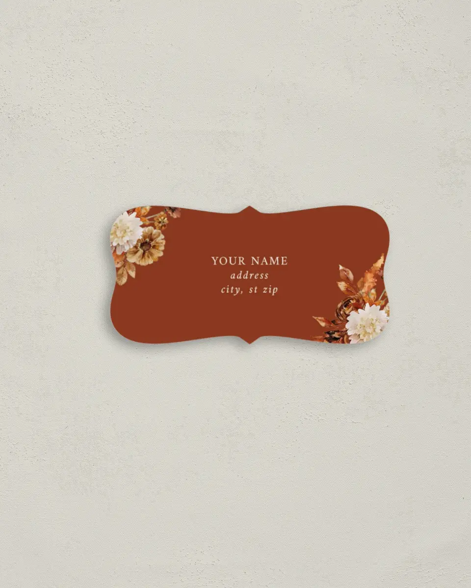 This is a 3" x 1½" Return Address Label called Autumn Florals printed in full color
