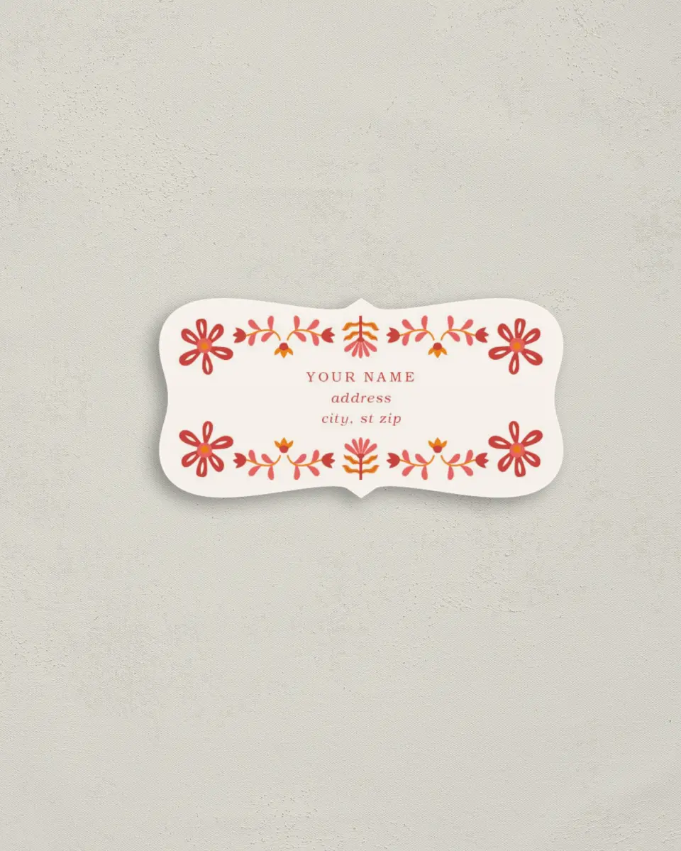 This is a 3" x 1½" Return Address Label called Folk Fiesta printed in full color