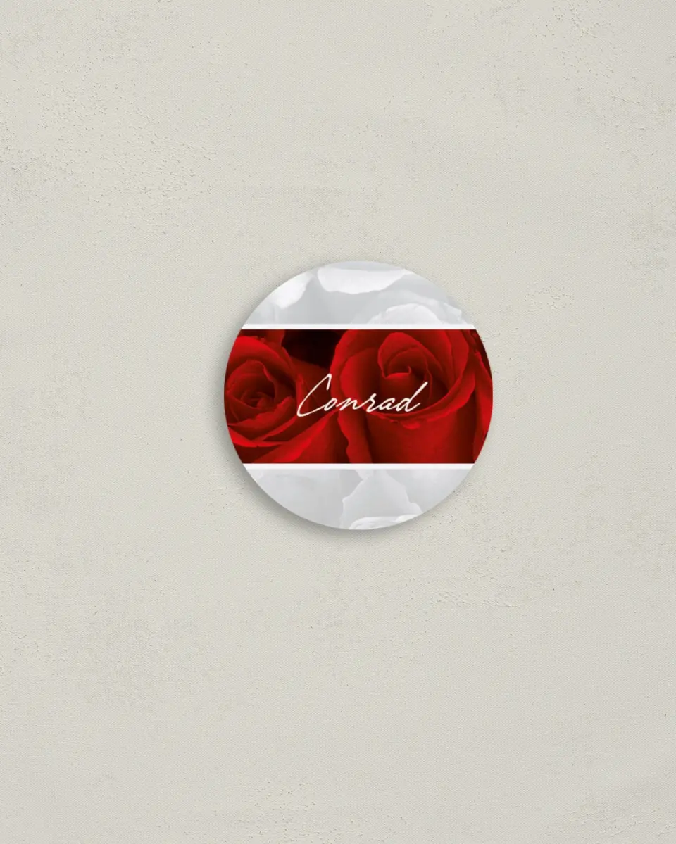 This is a 2" circle Envelope Seal called Dramatic Roses printed in full color