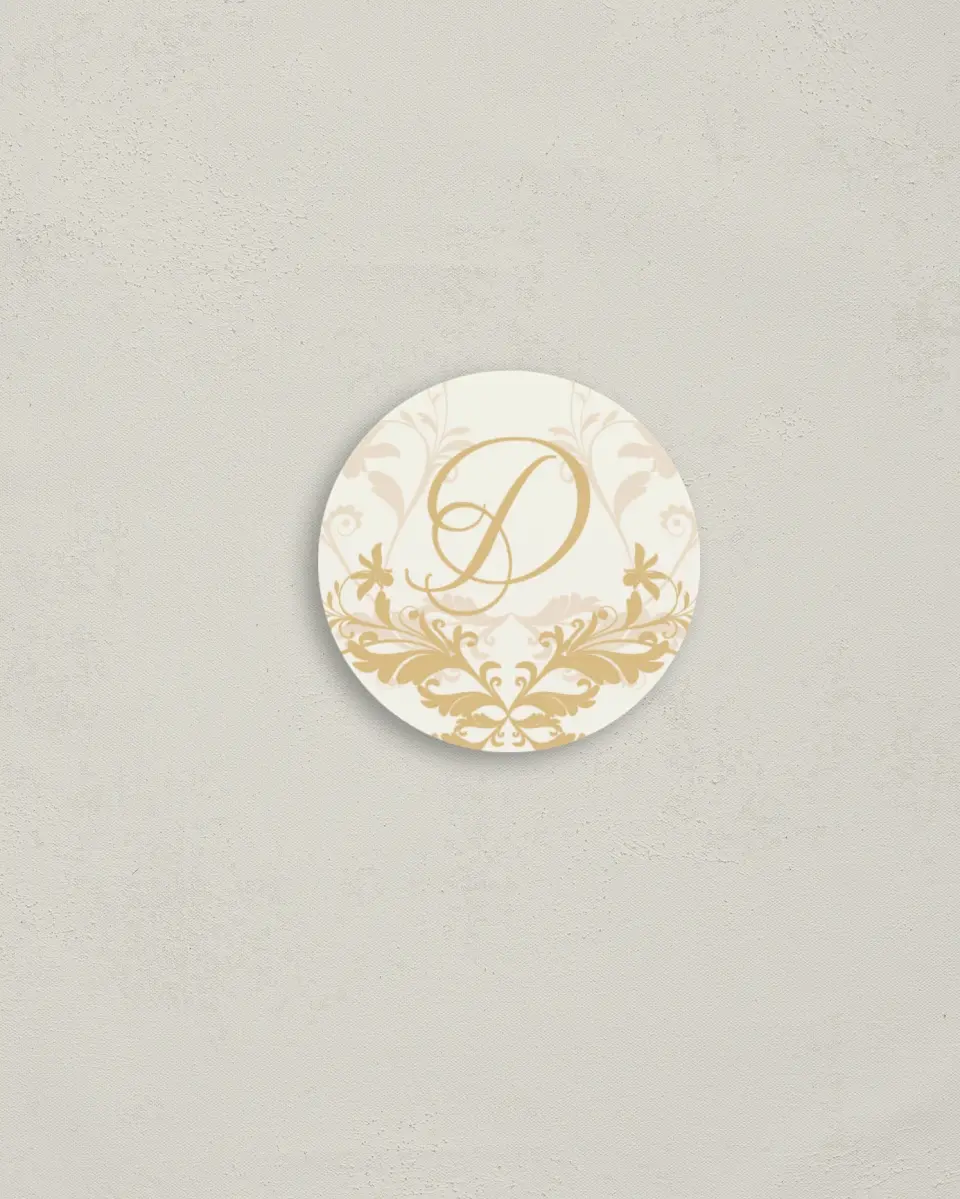 This is a 2" circle Envelope Seal called Classic Allure printed in full color