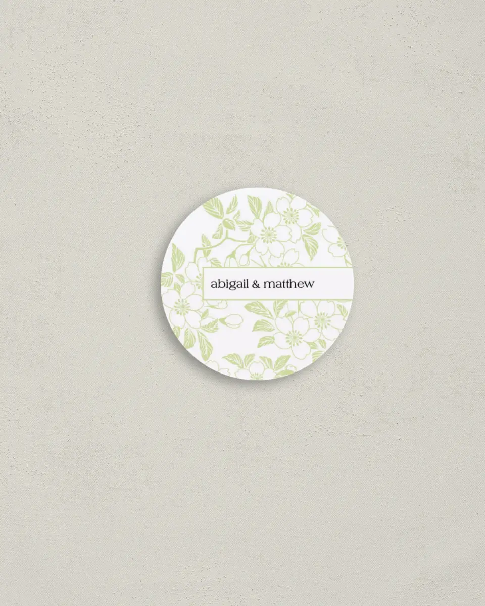 This is a 2" circle Envelope Seal called Lovely Blossoms printed in full color
