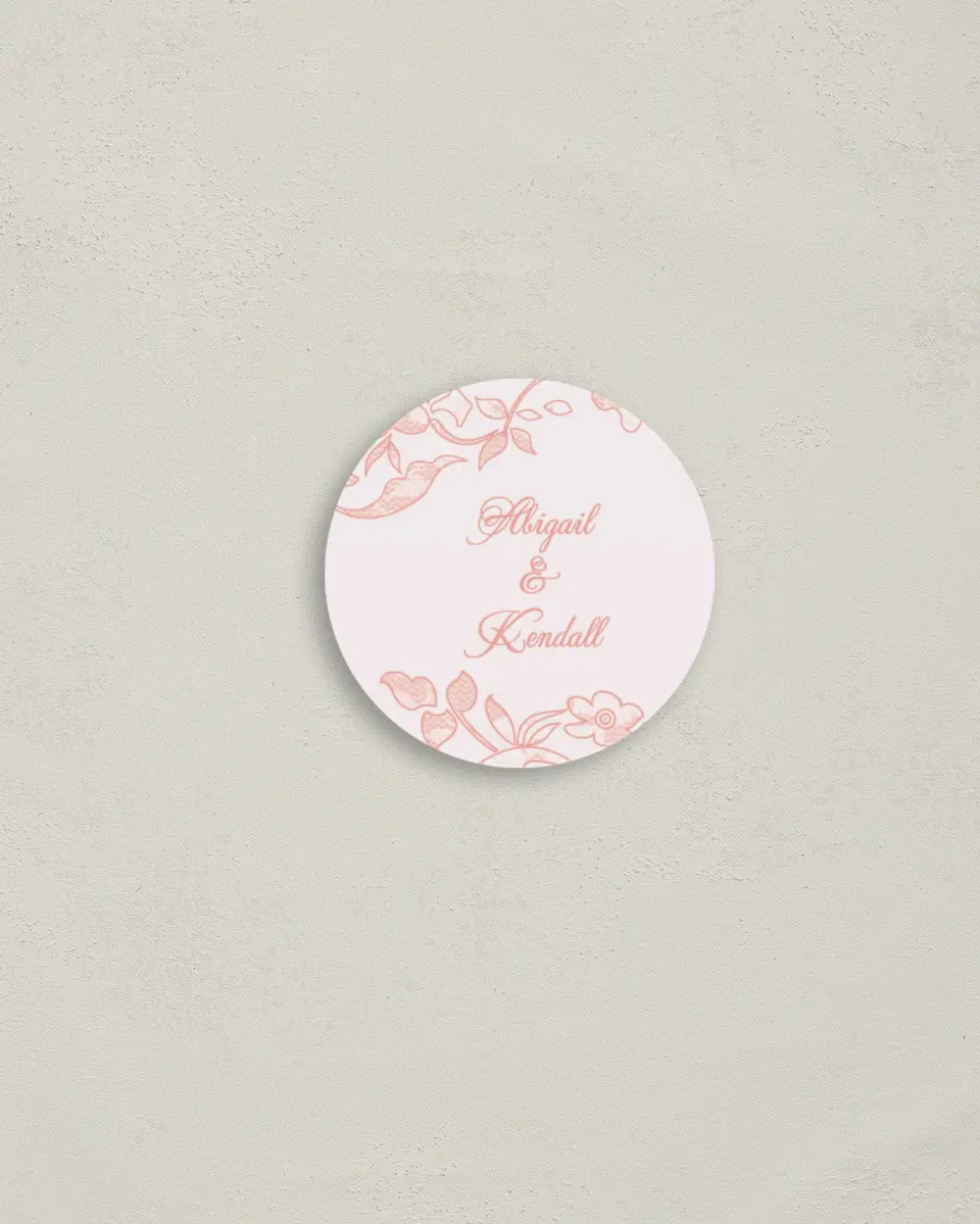 This is a 2" circle Envelope Seal called Vintage Applique printed in full color