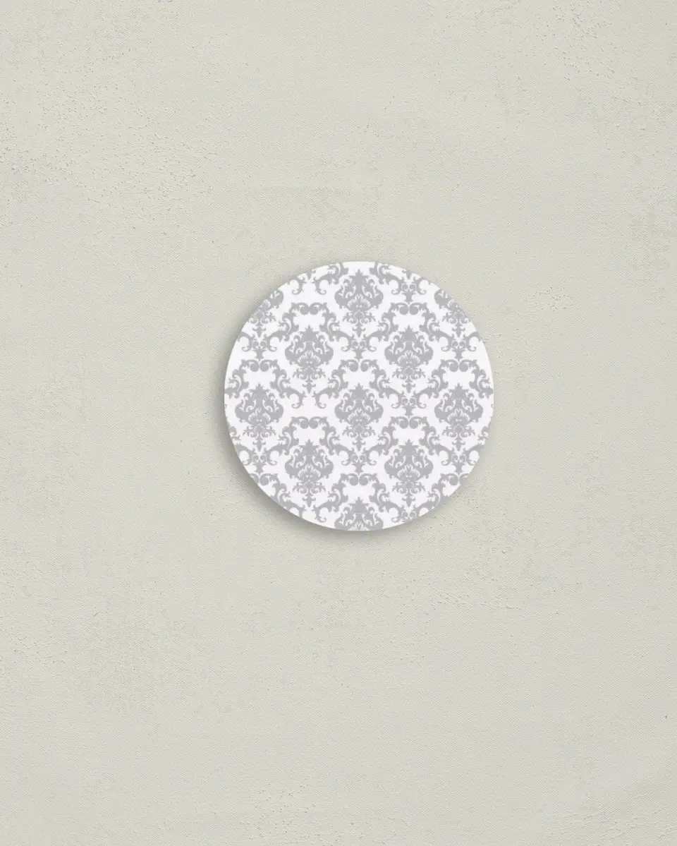 This is a 2" circle Envelope Seal called Damask Elegance printed in full color