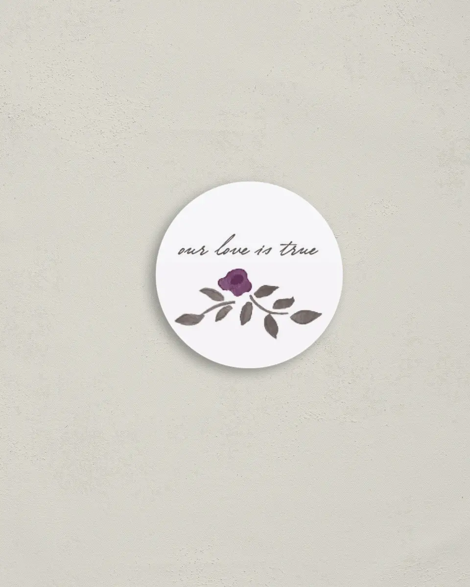 This is a 2" circle Envelope Seal called Painterly Love printed in full color