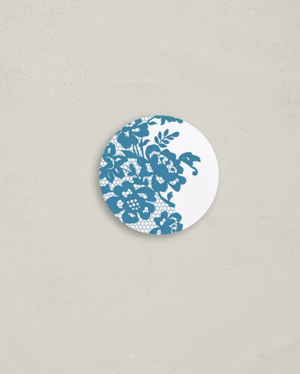 This is a 2" circle Envelope Seal called Modern Lace printed in full color