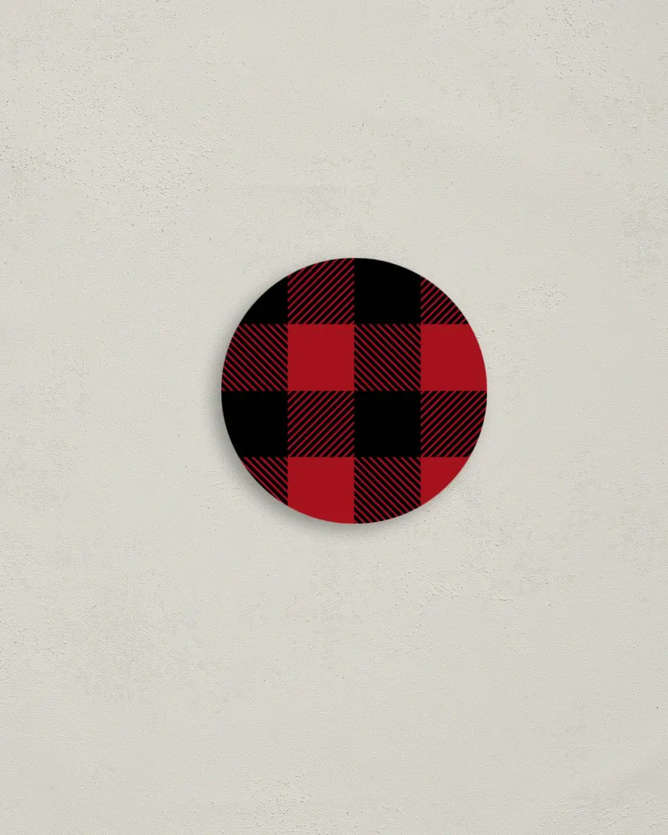 This is a 2" circle Envelope Seal called Bold Buffalo Plaid printed in full color