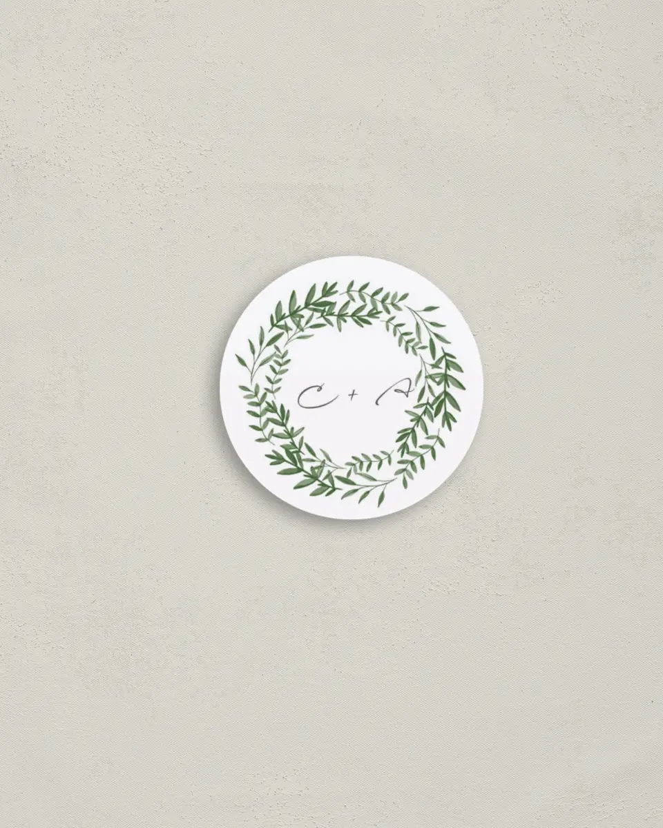 This is a 2" circle Envelope Seal called Watercolor Laurel printed in full color