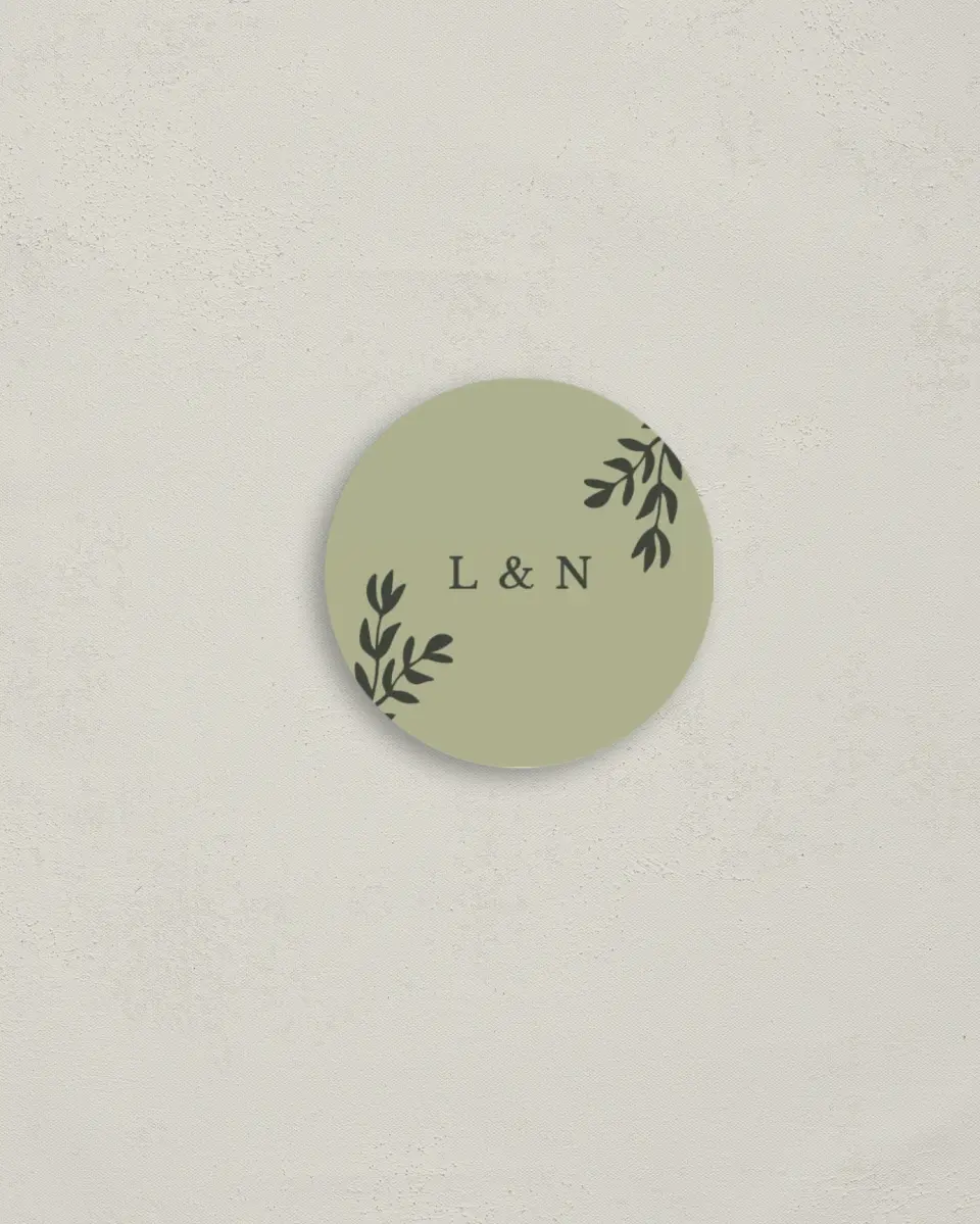 This is a 2" circle Envelope Seal called Greenery Crown printed in full color
