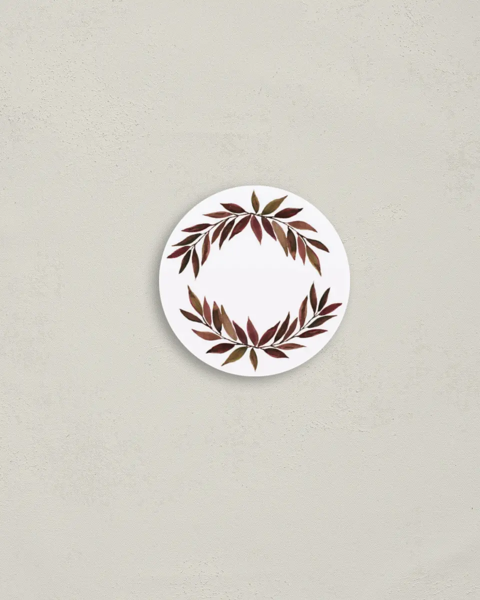 This is a 2" circle Envelope Seal called Lavish Leaves printed in full color