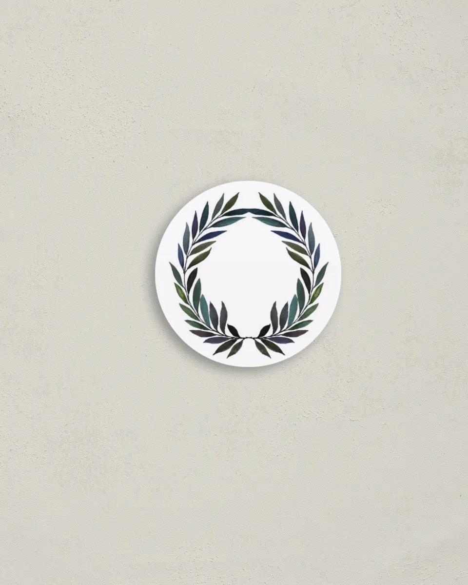 This is a 2" circle Envelope Seal called Laurel Crown printed in full color