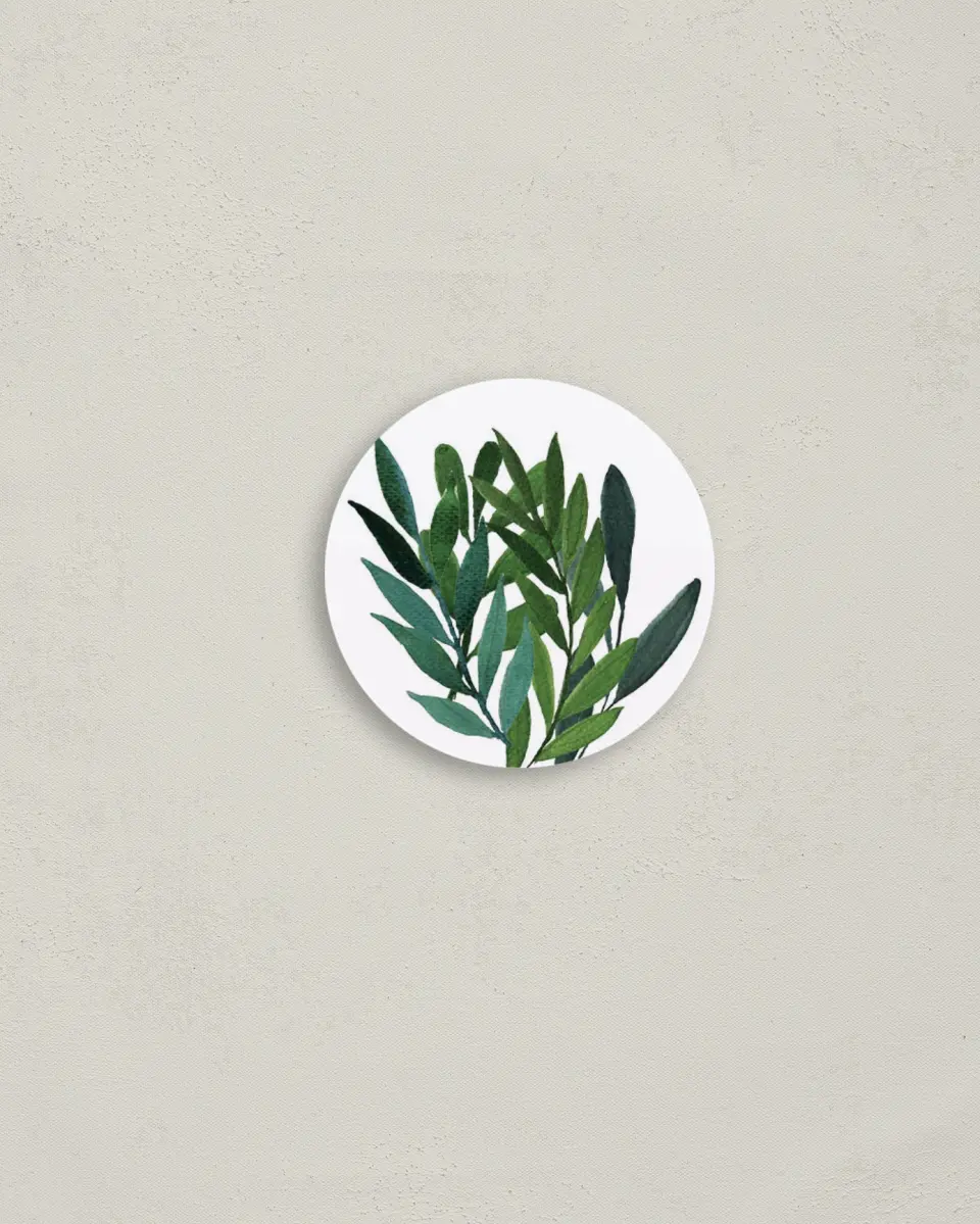 This is a 2" circle Envelope Seal called Painted Greens printed in full color