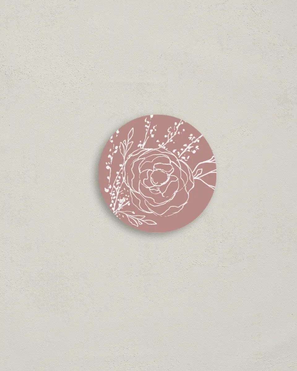 This is a 2" circle Envelope Seal called Blooming Rose printed in full color