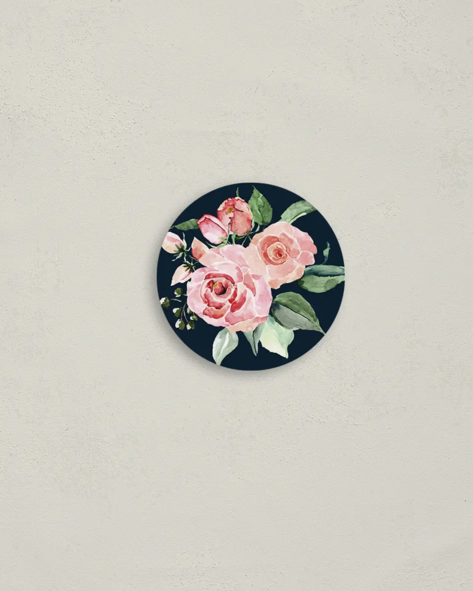This is a 2" circle Envelope Seal called Garden Dream printed in full color